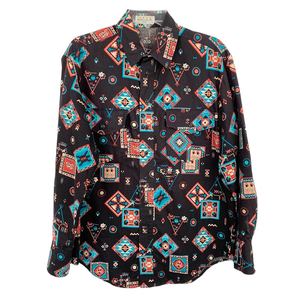 Black Geometric Button Down Shirt